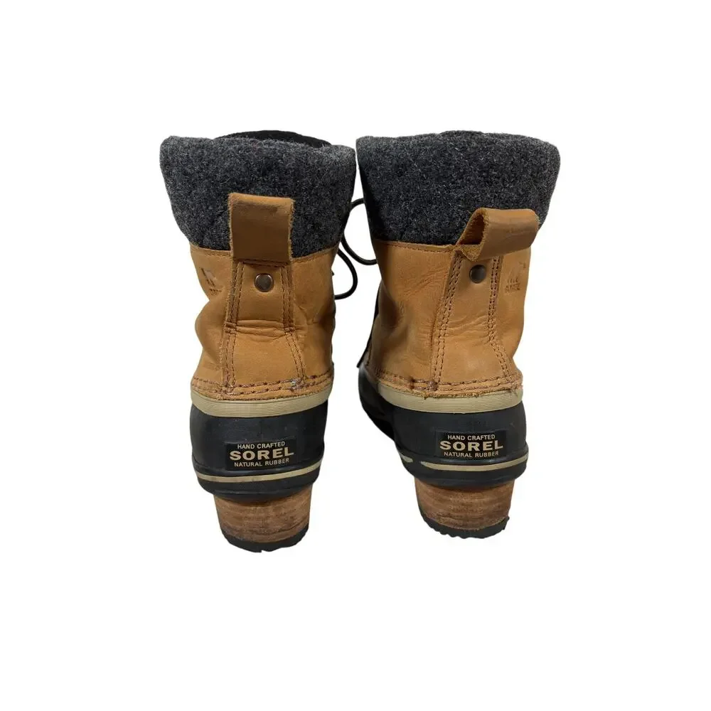 Sorel Boots Womens 8 Elk Tan Slimpack II Lace Duck Boot Waterproof Block Heel